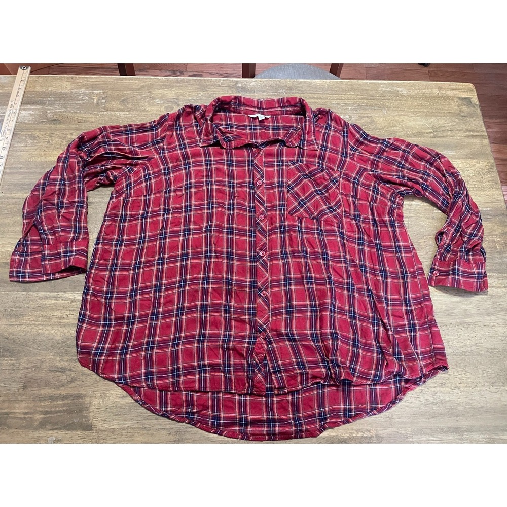 Terra & Sky Shirt, Women's Size 3X, Red, Plaid, Button Up Long Sleeve